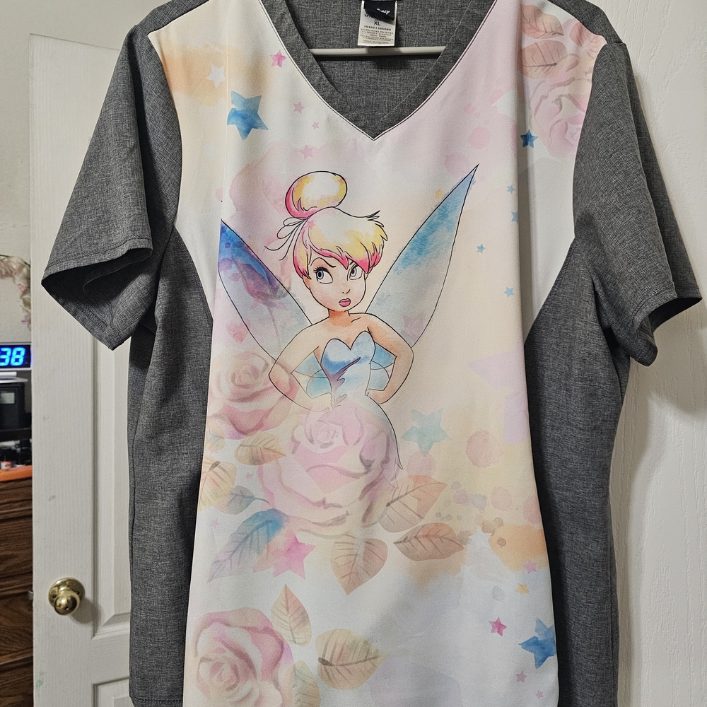 Disney Tinker Bell V-Neck Tee in Gray, Pink, Blue